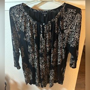 Lucky Brand Top Womens Black Tan Boho Print Stretch Shirt 3/4 Sleeves 3X